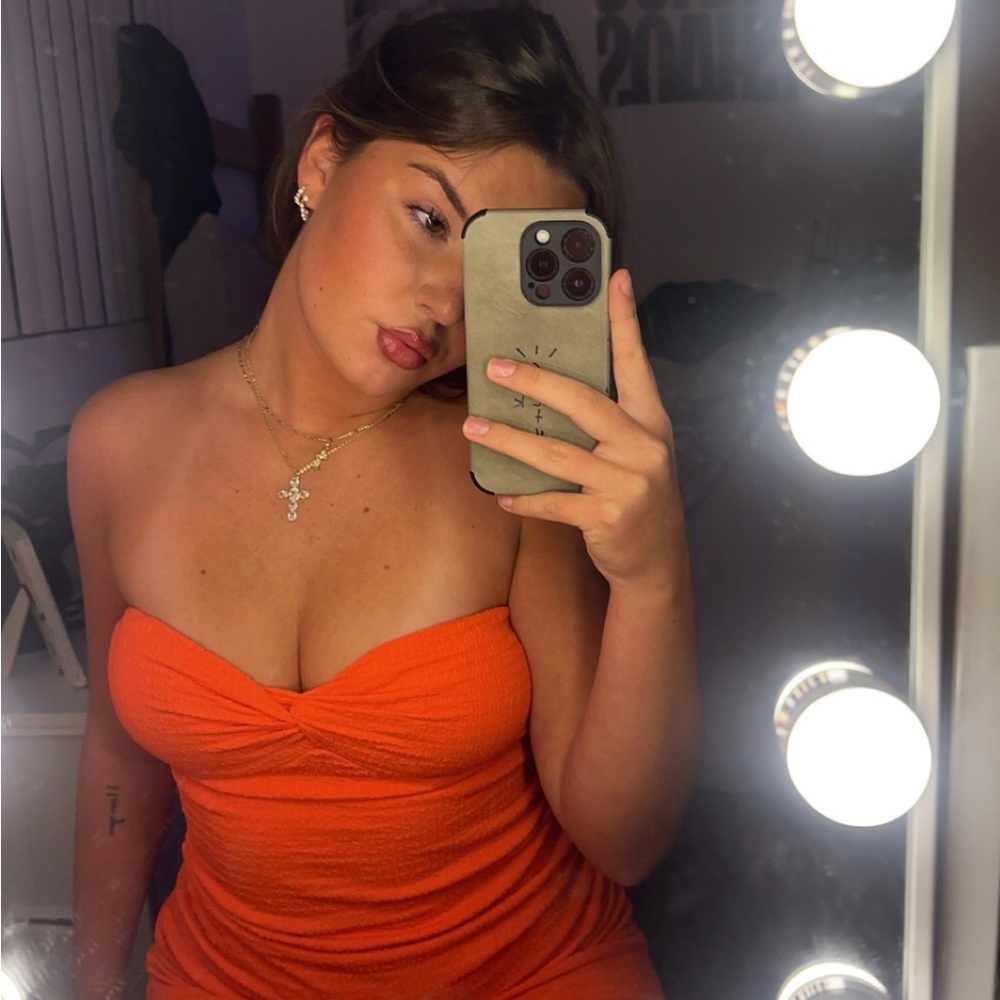 Target Orange Ruched Strapless Bodycon Dress